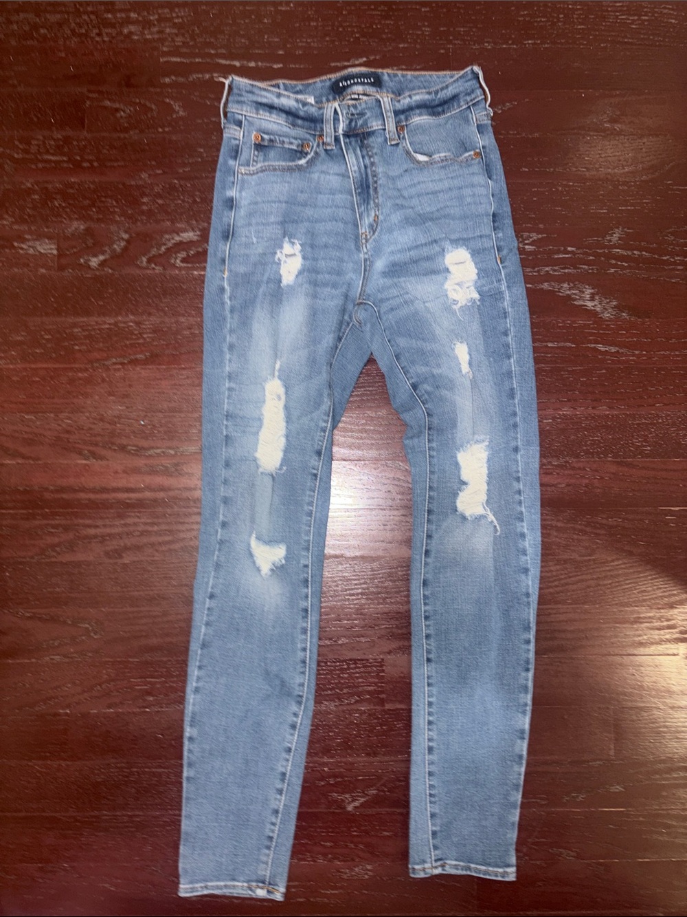 Aeropostale Distressed Skinny Jeans - Light Blue Denim